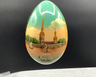 Signed Hand Painted Lacquered Russian Egg
