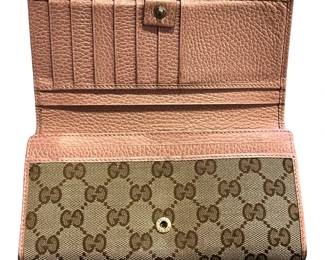 GUCCI PINK LONG WALLET CANVAS LEATHER WALLET