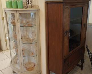 curved front curio cabinet, antique china cabinet