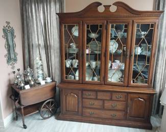 tea cart, china cabinet, silver tea, tea cups