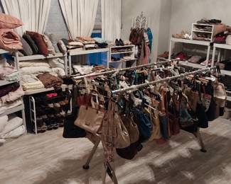 Coach, Nichole Miller, Liz Claiborne, Sak purses, bags, wallets. Clarks, Sketchers, Dansko shoes and boots. J Jill, Coldwater Creek, Chico’s clothing. Scarves, hats, costume jewelry, coats, sweaters