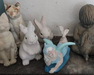 cat statuary, fairy, bunny