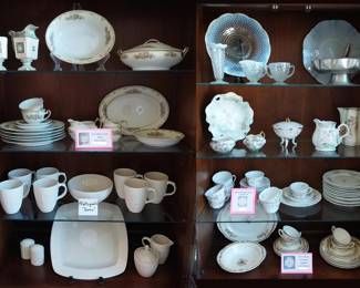 Phaltzgrapf, Fitz Floyd, milk glass, hobnail, china