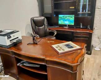 Leather top Office desk by Hooker, Seven Seas. 
6 ft 3” long, 3 ft deep, 2 ft 6” tall. 