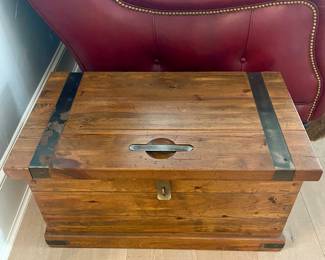 Heavy wood trunk, 32” long, 19” deep, 16” tall. 