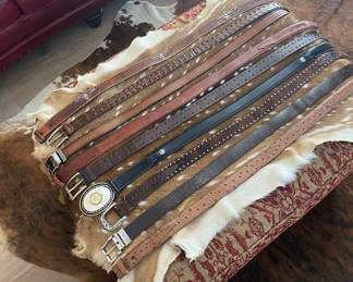 Men’s Hide, crocodile and leather belts size Large and 36. 