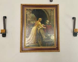 God Speed By Edmund Blair Leighton, framed repro oil painting, 50” x 41”. 