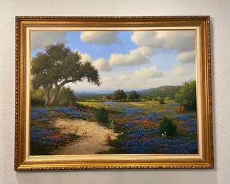 Large Hill Country oil painting by Larry Prellop, 55” by 43”