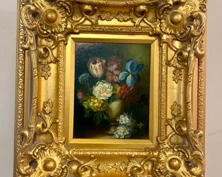 21” x 19” Floral oil painting with frame. 