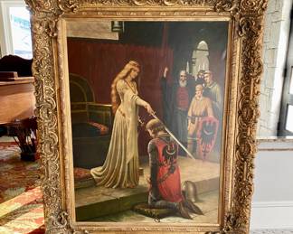 “The Accolade” by Edmund Leighton.  repro oil painting 63” x 50” with frame. 