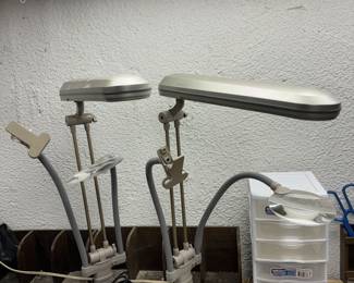 Multiple desk lamps with magnifiers 