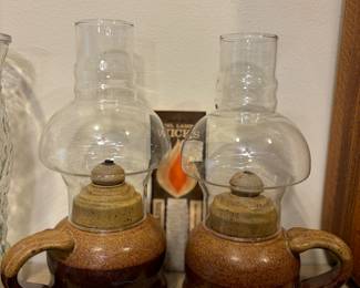 Vintage ceramic pottery oil lamps 