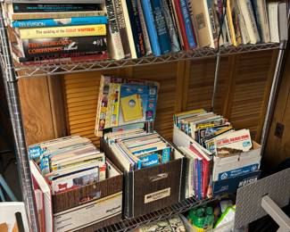 Wire rollable shelving, books
