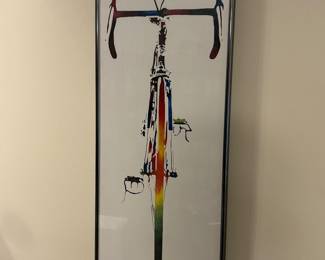 Art - John Wibberley framed lithograph vintage racing bike