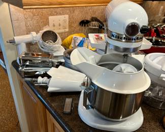 Kitchen Aid mixer with almost every accessory you could imagine including 3 different pasta makers