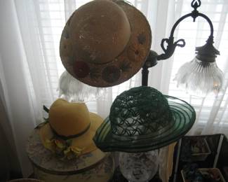 Vintage hats, table lamp