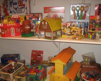 Vintage toys including Fisher Price toys and Legos