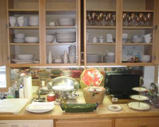 Assorted china, glassware, serving pieces