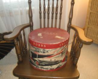 Antique pressed wood rocking chair, Dobbs hat box