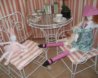 Children's wrought iron rocker, chair, and table
