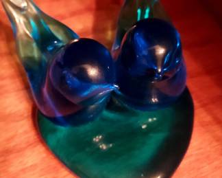 Art glass birds on heart