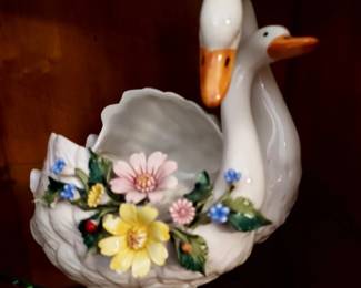 Italian porcelain  swans planter
