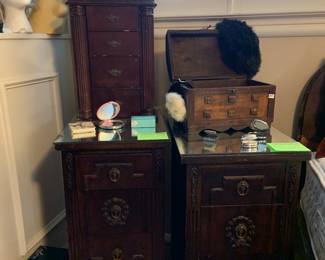 antique nightstands/end tables with mirrored tops