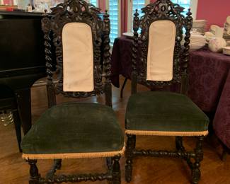 antique chairs, barley twist and carved wood