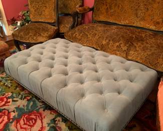 oversized blue tufted ottoman
