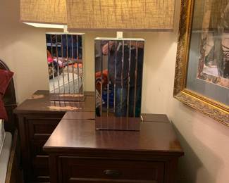 matching night stands and mirrored lamps