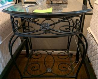 wrought iron bed table with glass top