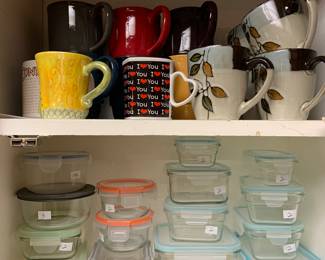 coffee mugs, snap lock storage containers