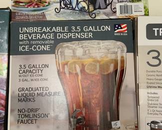 new in box: picnic caddy, beverage dispenser