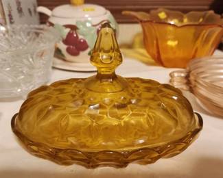 Amber Glass Butter Dish Anchor Hocking Depression Glass