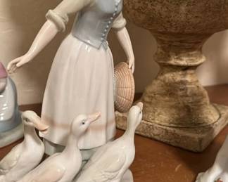 Porcelain Woman Feeding Geese Figurine