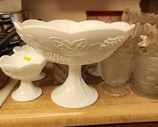 Large milk glass pedestal bowl Indiana Glass Colony Harvest