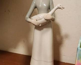 Porcelain Figurine Lady Holding Goose