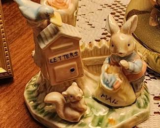Enesco Bunny Rabbit Porcelain Bird Mailbox