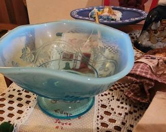 Blue Opalescent Glass Bowl