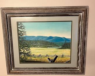 Unidentified painting in rustic wood frame