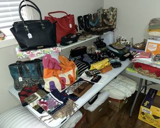 Assortment of nice purses, shoes & accessories