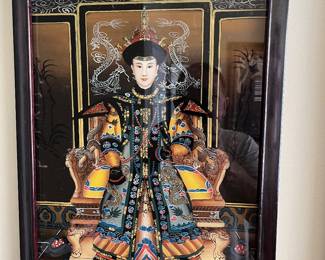 Rare Chinese Quanlong emperor court Eglomise reverse painted glass 