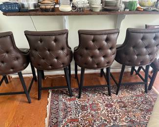 4 Nantucket tufted glaze layered mahogany sustainable bar chairs by Restoration Hardware. Original price was 1300 each.