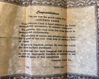 Authentic Vintage Concerto Clock Los Angeles Co (movement made in west Germany) w/ certificate of authenticity