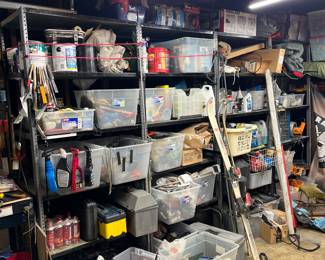 tools, tote boxes, and metal cabinets