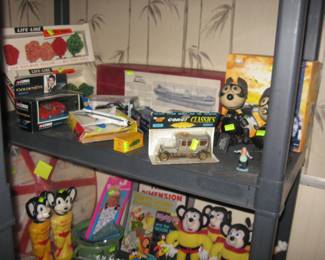 Living Room: Toys--Felix the Cat-Collector Items-Bill the Cat-Battery Operated Guys-Mighty Mouse (From my Collection-A ton more in the Art Room)-Army Doll-Other Things.