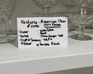 MASSIVE Fostoria 'American Clear' set. Over 120 pieces w/lot of serving pieces