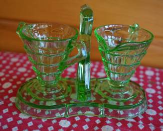 Uranium glass set , also there are other pieces such as candleholders, measuring cup. 