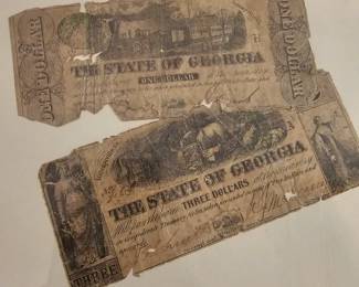 confederate money - 1 dollar and 3 dollar bills