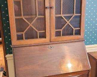solid wood secretary display cabinet